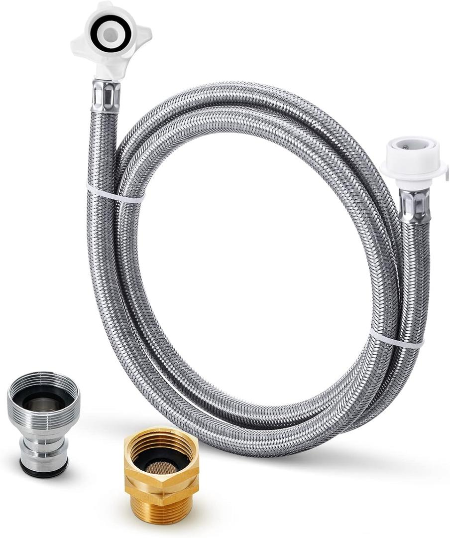 Stainless Steel Washing Machine Hose With Quick Connect Portable Water Inlet Connection and Supply Line, (90 Degree Elbow)