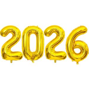 2026 Gold Balloons, 40" Large Gold 2026 Balloons Helium Mylar Foil Balloons for 2026 New Year Christmas Graduation Party Decoration