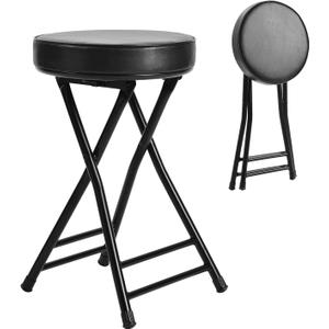H HOMEWINS Cushioned Padded Folding Stool,23.6-Inch Counter Height Bar Stool,Portable Folding Stool with Handle for Fishing Hiking Gardening Travel BBQ (Black)
