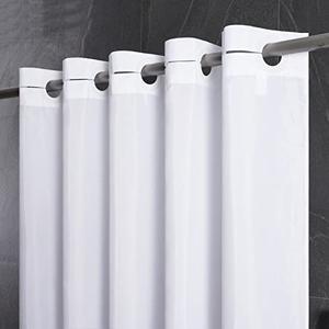 Furlinic No Hook Shower Curtain Fabric,White Waterproof Shower Curtain or Liner Hotel Spa Luxury,Washable Cloth Decoratvie Bathroom Curtains with 10 Plastic Split Grommets,72'' W x 72'' L