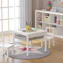 UTEX Wooden 2 in 1 Kids Construction Activity Table and 2 Chairs Set with Storage Drawers, and Built in Plate Compatible with Lego and Duplo Bricks (White with Grey Drawers)