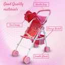 My First Baby Doll Stroller for Toddlers 3 Year Old Girls, Little Kids | Folding Baby Stroller for Dolls, Toy Stroller for Baby Dolls with Bottom Storage Basket, Foldable Frame, Canopy, Seatbelt, 20.5x10x20.5 in