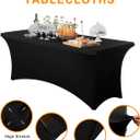 Spandex Table Cover 2 Pack 8FT Black Fitted Tablecloths,Washable Wrinkle Resistant Stretch Table Cloth Rectangle for Vendor Booth Display Items,Party Supplies for Adults,Wedding Decorations,Banquet