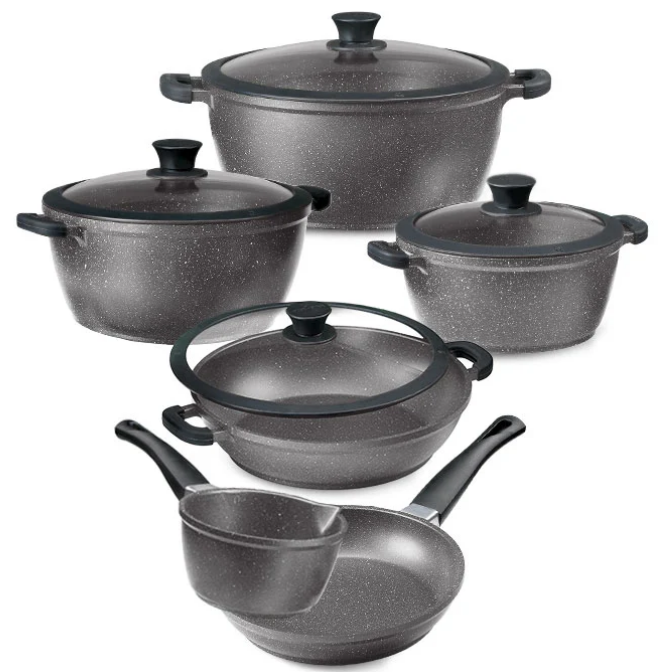 Cookware Set, 10-piece, With Lids an Handle, Black 