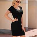 Women's Summer Bodycon Dress Short Sleeve Scoop Neck Sexy Casual Stretchy T Shirt Mini Dresses (Black)