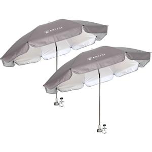 AMMSUN Chair Umbrella with Universal Clamp Adjustable 47 inches and 360 Swivel & UPF 50+ Protection Portable Sun Umbrella, Secure Clip on Camping/Beach Chairs, Stroller, Wheelchair, Golf cart, Lounger, Grey, 2 PACK