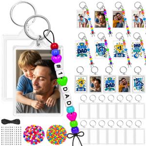 Cinrobiye 24 Father's Day Craft Kits Bulk Make Your Own Dad Keychains DIY Fathers Photo Acrylic Keychains Crafts for Home School Art Activities Happy Father Day Gift Birthday Party Favor Decors