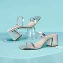 Leevar Square Toe Heeled Sandals for Women - Women's Low Block Heels Sandals - 2.25IN Open Toe Ankle Strap Chunky Heels - Slip on Heeled Sandal Mule- Nude Black Strappy Heels for Party Wedding Dress Shoes