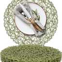 AHHFSMEI Paper Braided Round Placemats Set of 8 Natural Non-Slip Heat Resistant Table Mats for Dining Tables Woven Indoor & Outdoor Place mats(Green,8)