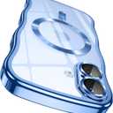 GVIEWIN for iPhone 17 Case [Compatible with MagSafe][Upgraded Full Camera Protection][Cute Wave Frame] Glossy Slim Shockproof Protective Magnetic Phone Case for iPhone 17 6.3'', Clear/Light Blue