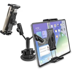 Heavy Duty Dual Tablet Holder for Car/Truck [Metal Arm] Dashboard Windshield Double Mount for Vehicle Dash Suction Stand for iPad Pro/Air/iPhone, 5.5-15.6" Tablets Phone