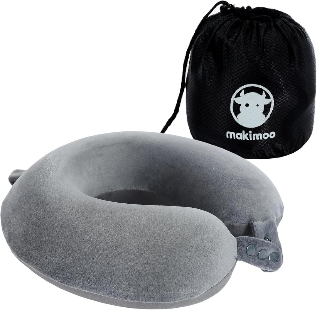Travel Neck Pillow, Top Memory Foam Pillow for Head Support, Ideal for Airplanes, Cars, and Home Recliners, Adjustable and Soft (Grey)