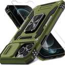 DEERLAMN Case for iPhone 12 Pro Max with Slide Camera Cover+Screen Protector(1 Pack),Rotated Ring Kickstand Military Grade Shockproof Protective Cover 6.7 Inch-Olive Green
