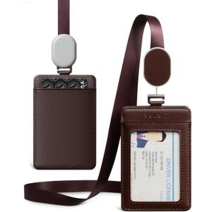 VULKIT Retractable Lanyard with Card Holder Vertical ID Badge Holder for Men or Women Bus Pass Holder ID Card Holders, Brown