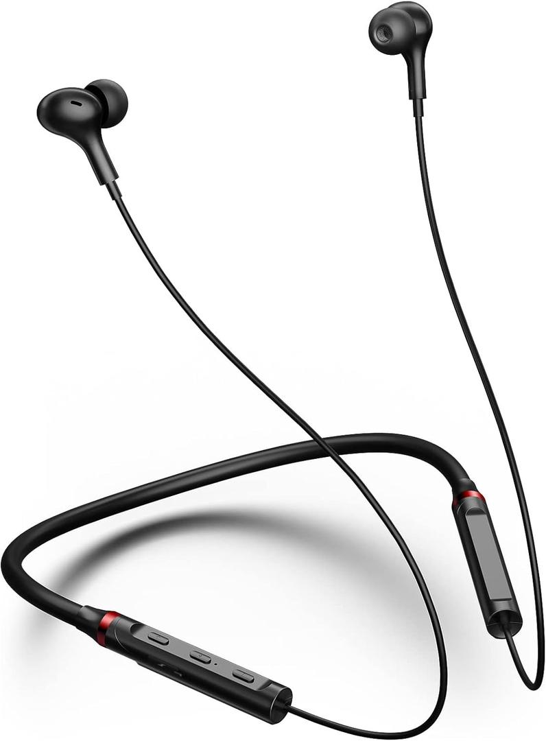 Neckband Bluetooth Headphones Wireless Earbuds for Samsung S25 Ultra S24 S23 FE S22 A53 A25, Sport Headphones HiFi Stereo Surround Sound Ear Buds for iPhone 17 Air 16 15 14 Pro Max 13 Plus/Pixel 10 9 (Black)