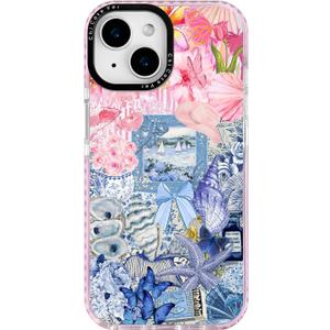 for iPhone 15 Case, Coastal Vintage Collage Pattern, Military-Grade Drop Protection, Vintage Seaside Soft Slim TPU Protective Cover with Camera Protection for Girls (PlumeriaSea)