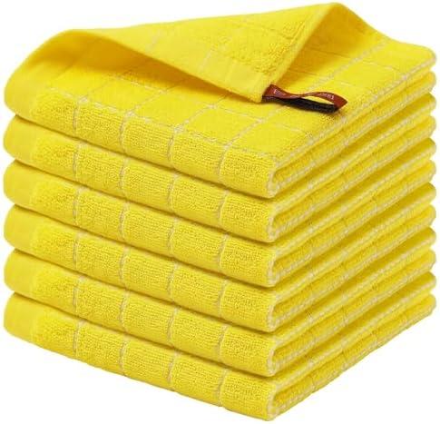 Homaxy 100% Cotton Terry Kitchen Dish Cloths, Ultra Soft and Absorbent Dish Towels for Kitchen, Perfect for Drying and Washing Dishes, 6 Pack, 12 x 12 Inches, Yellow