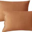JELLYMONI Pillowcases Standard Set of 2 Cotton Button Pillow Covers 20×26in Caramel Bed Pillow Cases 100% Washed Cotton Soft Breathable (Pillows are not Included)