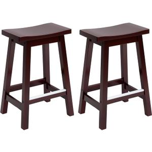 PayLessHere Bar Stools Set of 2, Wooden Saddle Stools 24 Inch Heigh, Bar Chairs Seat with Footrests and Industrial, Kitchen Counter Stools for Restaurant, Bistro Bar and Home Dining