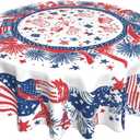 4th of July Fireworks Tablecloth Patriotic Round Table Cloth Washable Table Cover for Home Kitchen Party Picnic 60 Inch