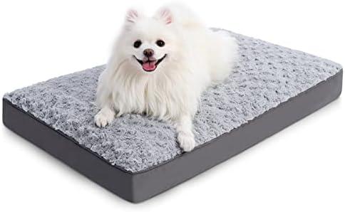KSIIA Dog Crate Bed Waterproof for Small Dogs - Rose Velvet Soft Fluffy Washable with Removable Cover & Anti-Slip Bottom, 23 x 17 Inch, Light Gray
