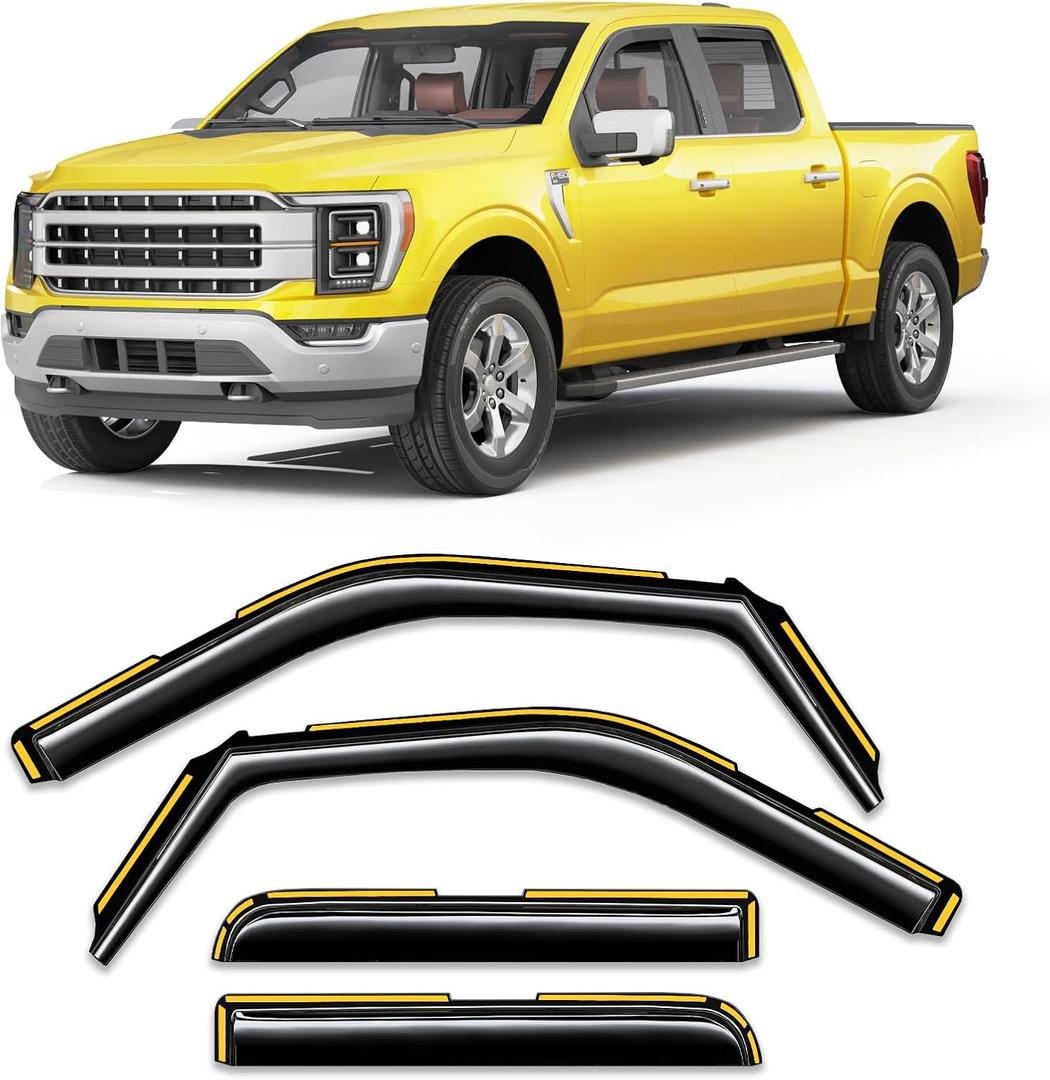 in-Channel Window Rain Guard for Ford F150 2021-2026 SuperCrew Rain Guards Side Truck Window Visors Low Profile Vent Visor Window Deflectors Vent Shades Car Accessories