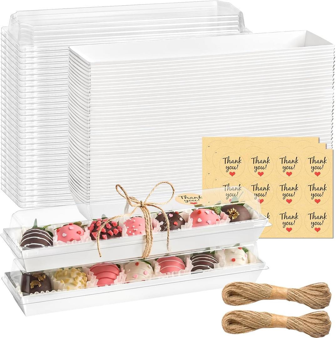 Kucoele 25 Pack Strawberry Boxes with Clear Lids, Disposable Macaron Boxes To Go Dessert Containers for Packaging Chocolate Covered Strawberries, Cookies, Cocoa Bombs, Truffles (White-25pcs)