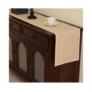 100% Pure Cotton Handwoven Table Runner with Lace: Beige Farmhouse Dresser Runner for Living Room, Non-Slip Dresser Cover Top, Machine Washable (12x72 inches)