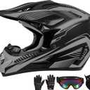 Motocross Helmet,Youth & Adult ATV Dirt Bike Motorcycle, Kids BMX 4-Wheeler Off-Road Mountain Bike Helmet,DOT Certified,W/Gloves Goggles Mask 4-Piece Set (Gray, X-Large)
