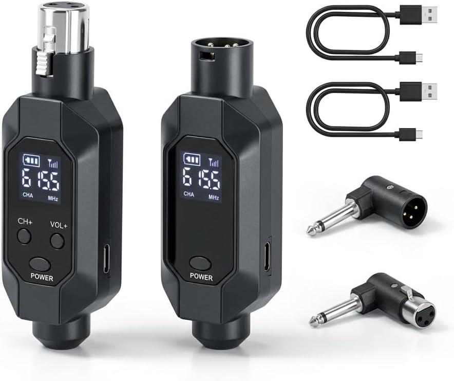 Wireless XLR Transmitter and Receiver, 500ft XLR Wireless Transmitter Receiver with 2x30 Channels, Dynamic Mic Wireless Adapter for PA Mixer, Church, Stage