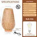 Boho Bamboo Table Lamp, Dimmable Rustic Farmhouse Hand Wicker Desk Lamp Bedside Lamps Night Light Decorations for Bedroom, Living Room, Home Office, Nursery, Reading Nook (Bulb Included)