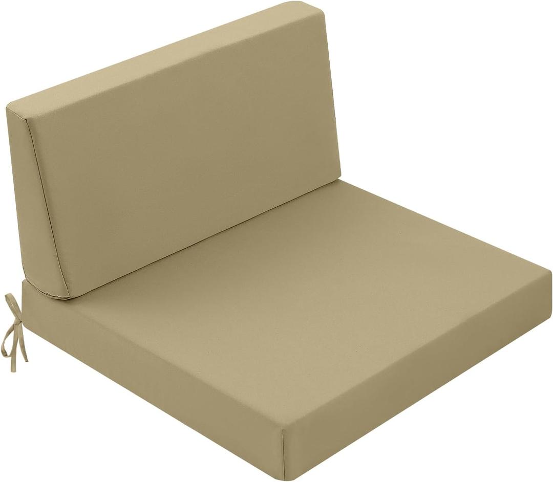 PRIMEPATIO Outdoor Cushions for Patio Furniture, Outdoor Seat and Back Cushion, Waterproof Hampton Bay Deep Seat Replacement Couch Cushions for Garden Lawn, 28.5x28.5 (Light Khakilack)