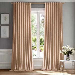 MIULEE Blush Beige Velvet Curtains 90 inches - Luxury Blackout Curtains for Bedroom Living Room Thermal Insulated Super Soft Window Drapes Rod Pocket & Back Tab, W52 x L90 inches, 2 Panels