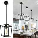 Black Pendant Lights Kitchen Island, 1-Light Farmhouse Kitchen Pendant Lighting Over Island, Metal Cage Island Hanging Lights for Kitchen, Dining Room, Entryway, Hallway, Foyer