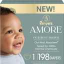 Pampers Amore, Size 1 (8-14 lbs), 198 Count, Our Best Diaper Hypoallergenic & Fragrance Free, Up to 100% Leakproof, Soft as Cashmere