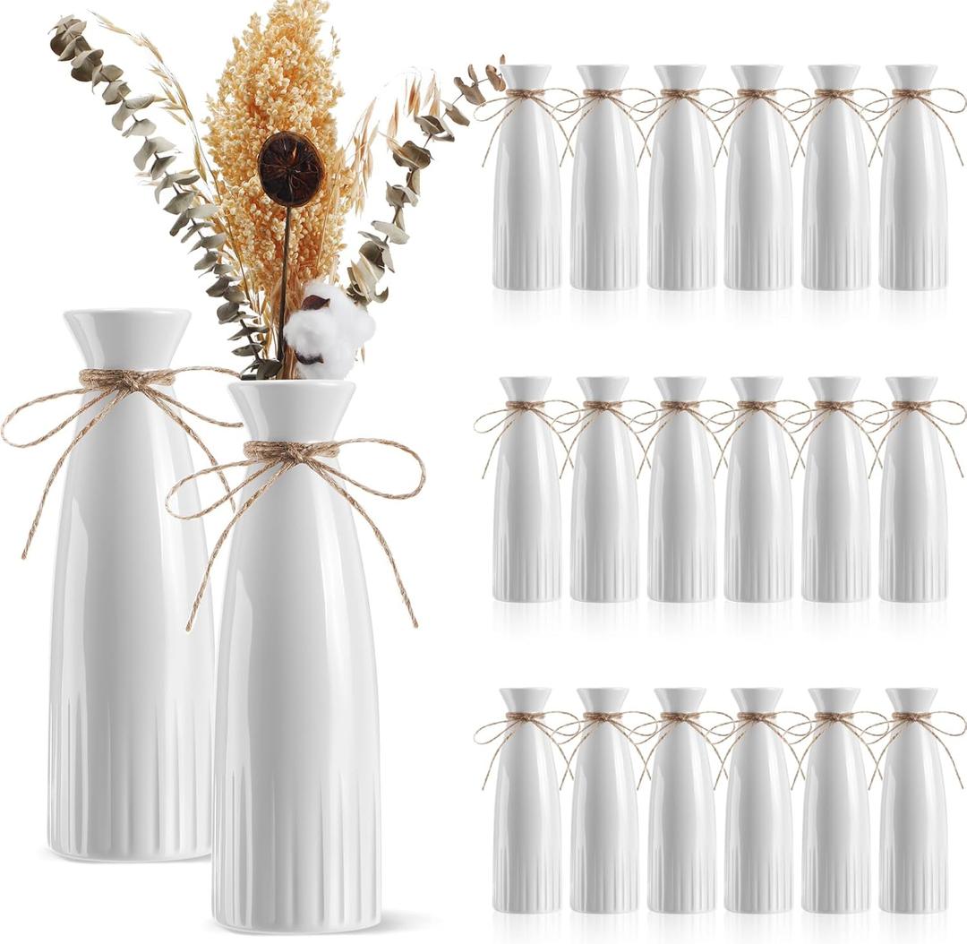 10 Pcs White Ceramic Vases Bulk 7.28" H Dried Flower Vase for Centerpieces Farmhouse Home Decorative Gift for Boho Rustic Table Centerpieces Modern Home Party Decor