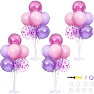 4 Sets Pink and Purple Balloons Centerpieces for Table, Pastel Purple Pink Balloons Stand Kit for Table, Girls Women Birthday Wedding Bridal Baby Shower Party Decorations