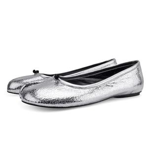 VBDB Tabi Silver Ballet Flats for Women Slip on Shoes Wide Width Split Toe Dress for Women Low Heels Comfortable Flats Shoes Size 7