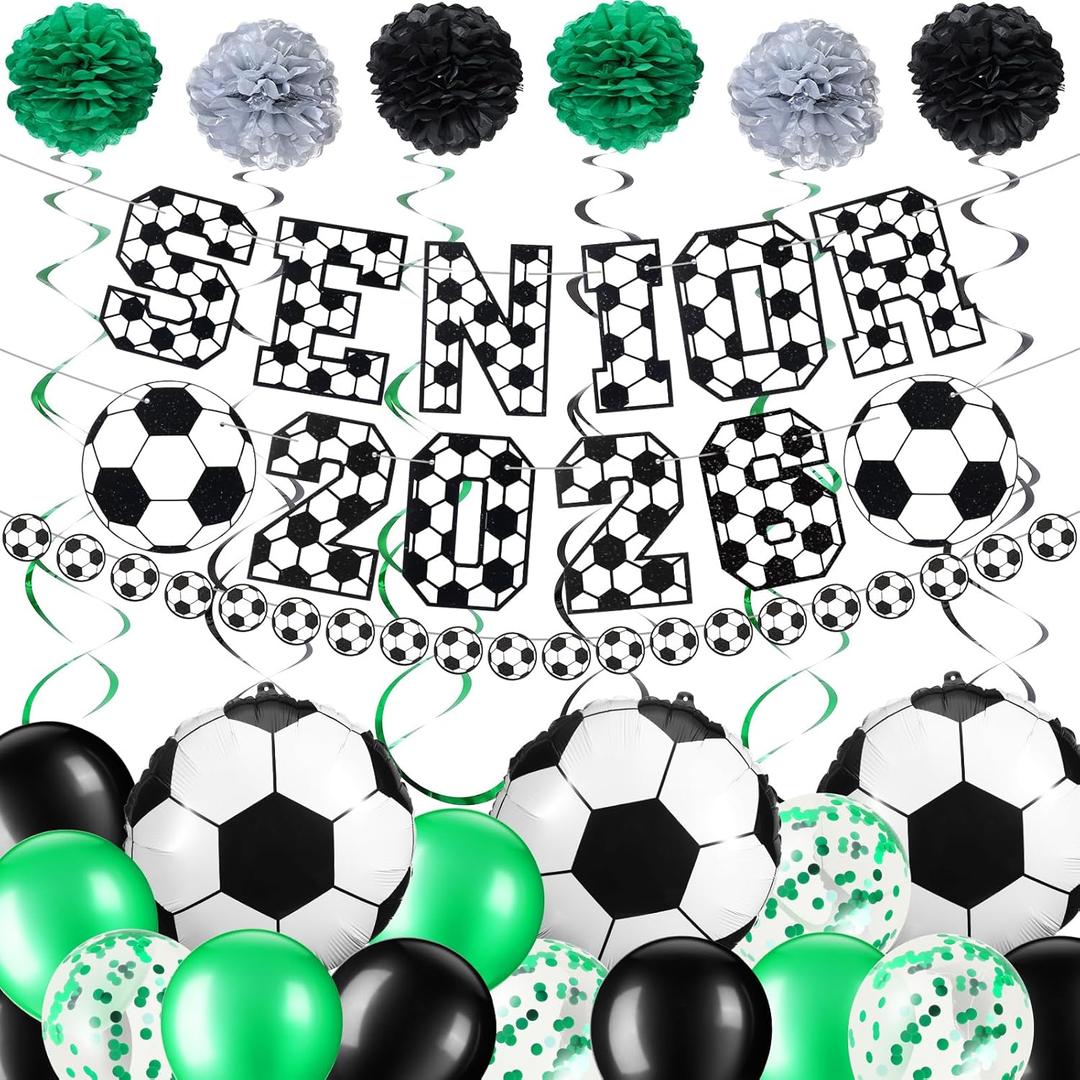 Lunmon 63 Pcs Senior 2026 Decorations Soccer Senior Night 2026 Decoration Soccer Sport Theme Party Supplies for Player Gift Sport Parties Favors