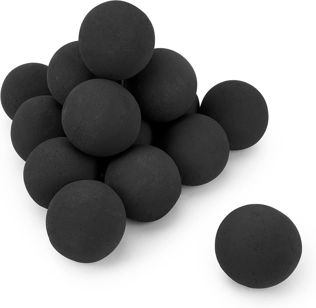 Stanbroil Ceramic Balls - 3 Round Fire Stones for Fire Pit Fire Bowl and Fireplace - Set of 15, Black