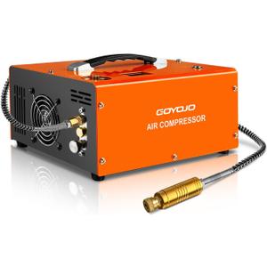 GOYOJO PCP Air Compressor, Max 4500 PSI / 300 Bar, Fast Fill for Airguns or Paintball Tank, Auto Shut-Off, Dual Power Car 12V DC or Home 120V AC, Built-in Cooling Fan, 300W Portable Pcp Pump