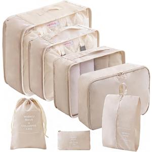 Packing Cubes for Travel - 7 Set Luggage Organizer Bags for Family, Mesh Breathable Travel Packing Cubes for Suitcases Durable Essentials Bags Set with Large Toiletries Bag(Beige)