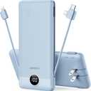 VEGER Portable Charger with Built-in AC Plug and Cables, All in One 10000mAh Ultra Slim Power Bank Travel Essentials, Fast Charging Battery Pack Compatible with iPhone, Samsung, Android (Blue)