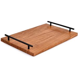 Acacia Wooden Serving Tray with Handles for Ottoman, Food, Breakfast, Eating (15" x 10" x 1.75")