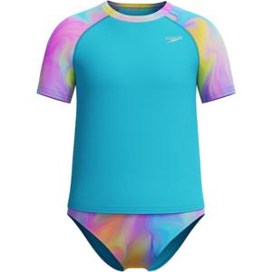 Speedo Girl's Uv Swim Shirt Short Sleeve Rashguard Set (Blue, 8)