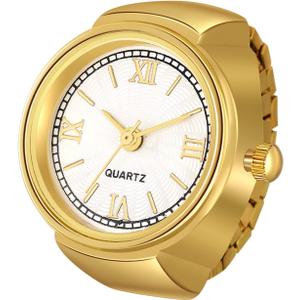 JewelryWe Men Women Finger Watch Stretchy Band Elastic Round Simple Dial Quartz Ring Watches for Mother's Day