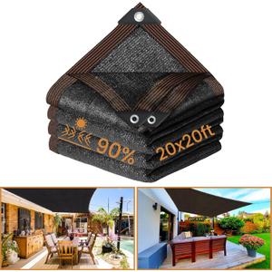 Riare 90% Black Shade Cloth- 20 FT Sunblock Garden Shade Cloth, Sun Shade Mesh Tarp with Reinforced Grommets for Greenhouse, Garden, Patio, Backyard, Plants, Pergola, Chicken Coop