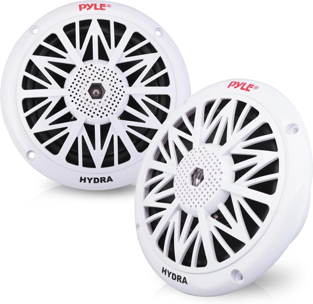 Pyle 5.25 Inch Dual Marine Speakers - 2 Way Waterproof and Weather Resistant Outdoor Audio Stereo Sound System with 150 Watt Power, Poly Carbon Cone, Cloth Surround and Low Profile Design - 1 Pair