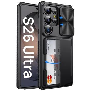 Vihibii for Samsung Galaxy S26 Ultra Case with Card Holder (4 Cards) RFID Blocking & Slide Camera Cover, Military Grade Drop Protection, Wallet Phone Case for Samsung Galaxy S26 Ultra 6.9" 2026, Black
