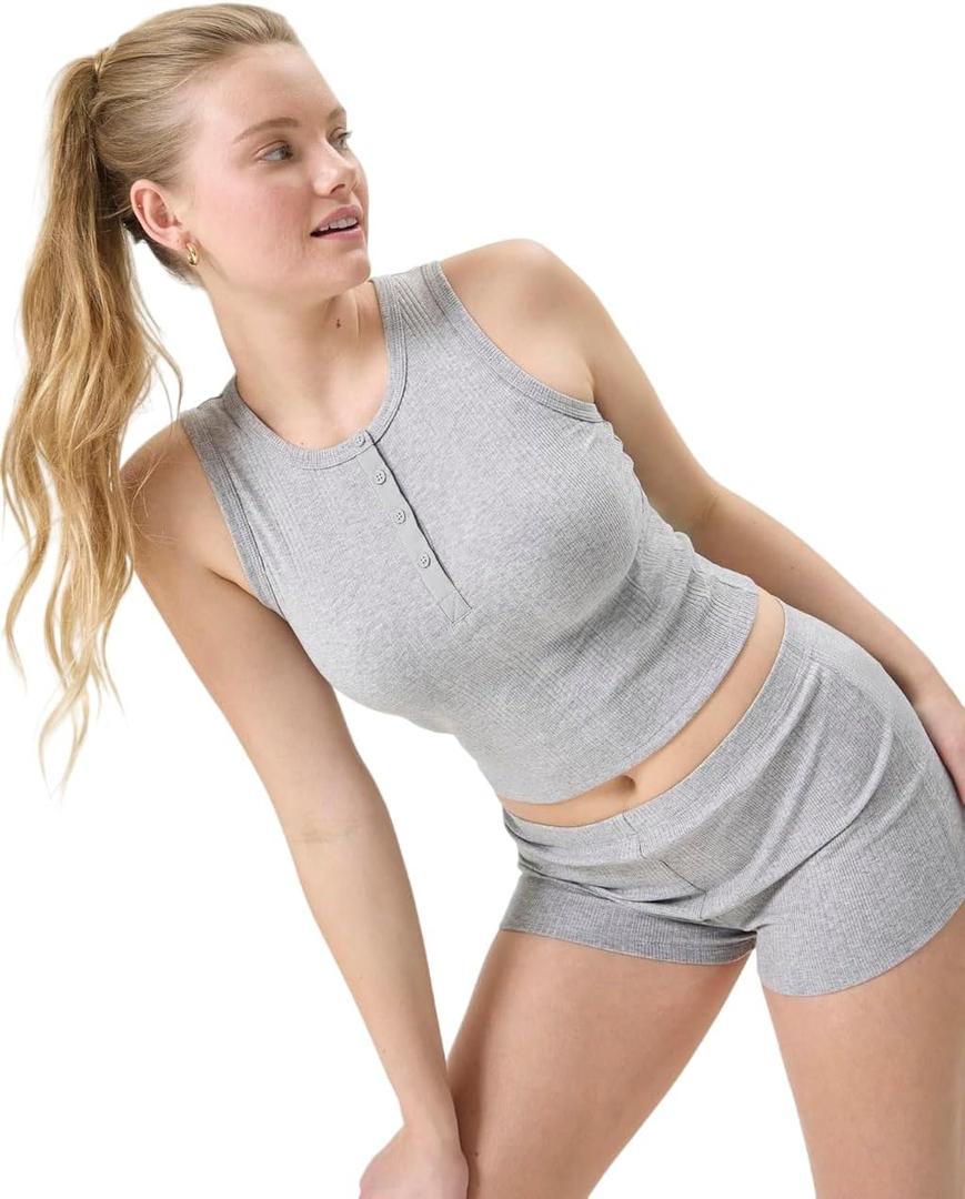 florence by mills Women's Rib Refresh Ribbed Knit Shorty Shorts (Gray, L)